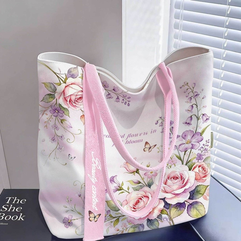 Women'S Reebok Bags - Портативная холщовая сумка-тоут с цветочным принтом,