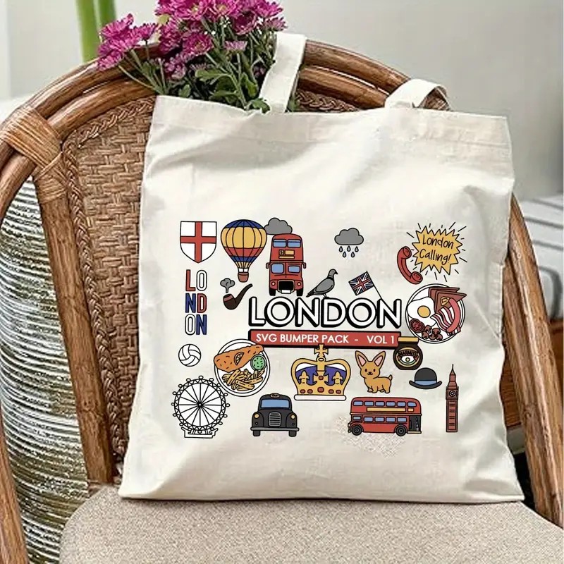 Women Bags Uk - Лондонская холщовая сумка-тоут с графическим принтом